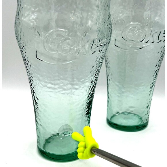 Vintage Set of 2 Coca-Cola Glass Pebbled Dimpled Textured Green 6” Tall See Pics - Picture 4 of 7